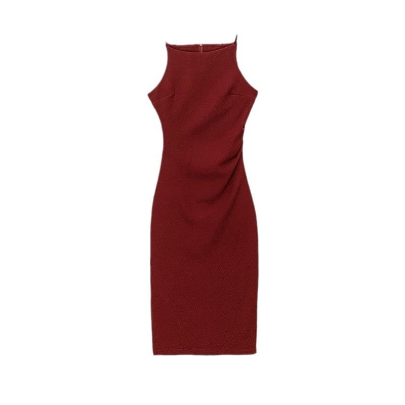 Sleeveless Plain Sheath Midi Dress