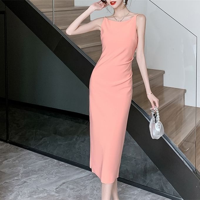 Sleeveless Plain Sheath Midi Dress