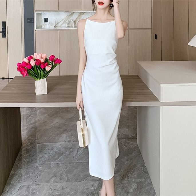 Sleeveless Plain Sheath Midi Dress