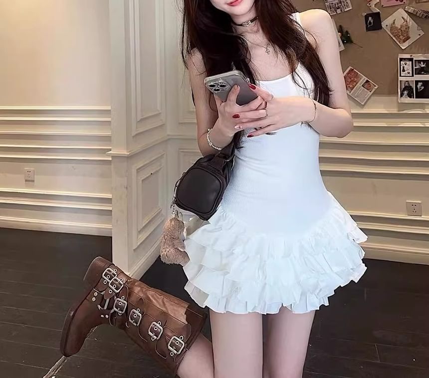 Sleeveless Mini Dress Plain Tiered