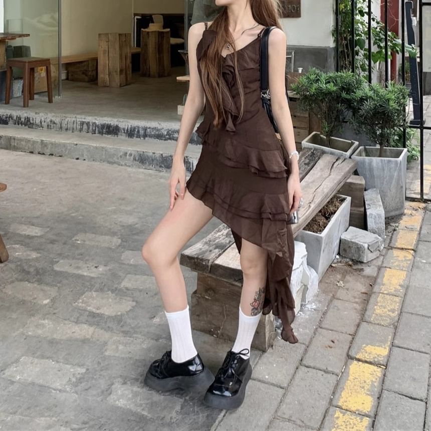 V-Neck Sleeveless Asymmetrical Dress A-Line