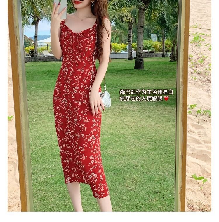 Print Sleeveless V-Neck Dress Sheath Maxi Floral