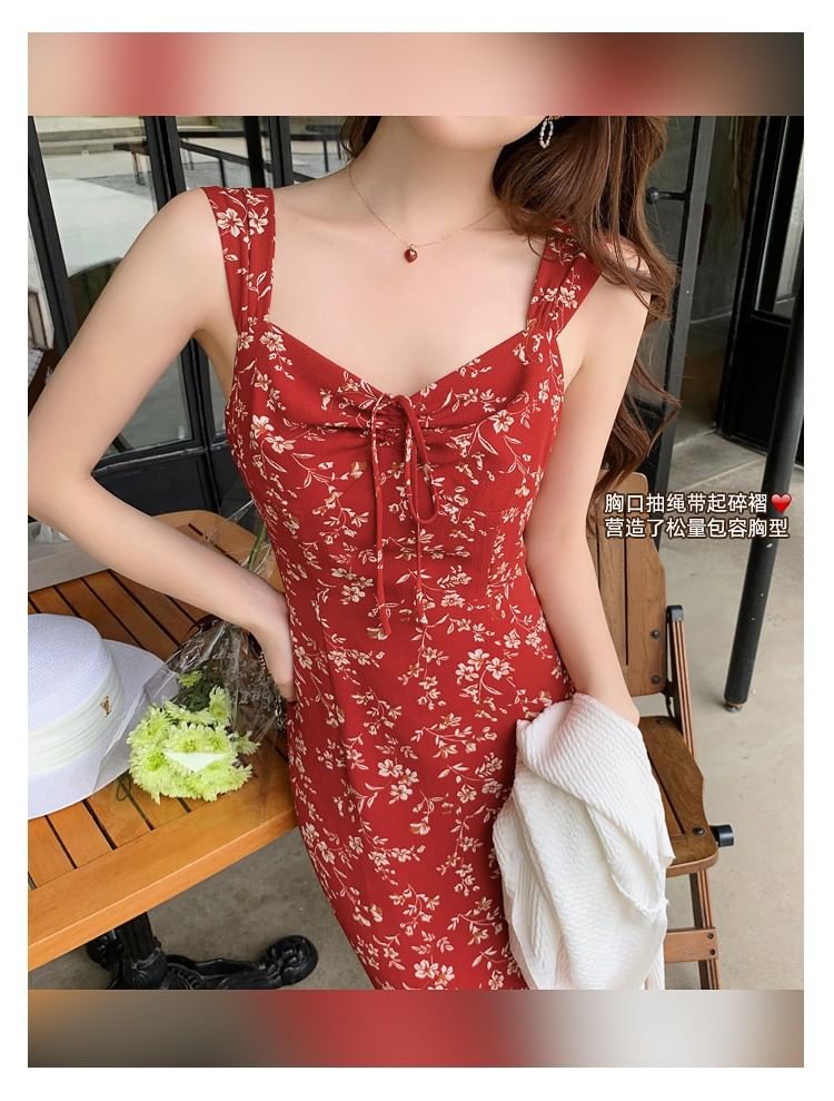 Print Sleeveless V-Neck Dress Sheath Maxi Floral