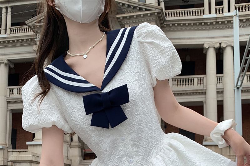 Mini Dress A-Line Sailor Short-Sleeve Collar