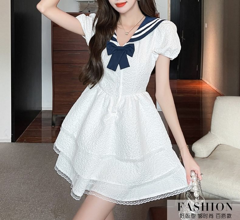 Mini Dress A-Line Sailor Short-Sleeve Collar