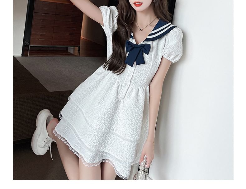 Mini Dress A-Line Sailor Short-Sleeve Collar