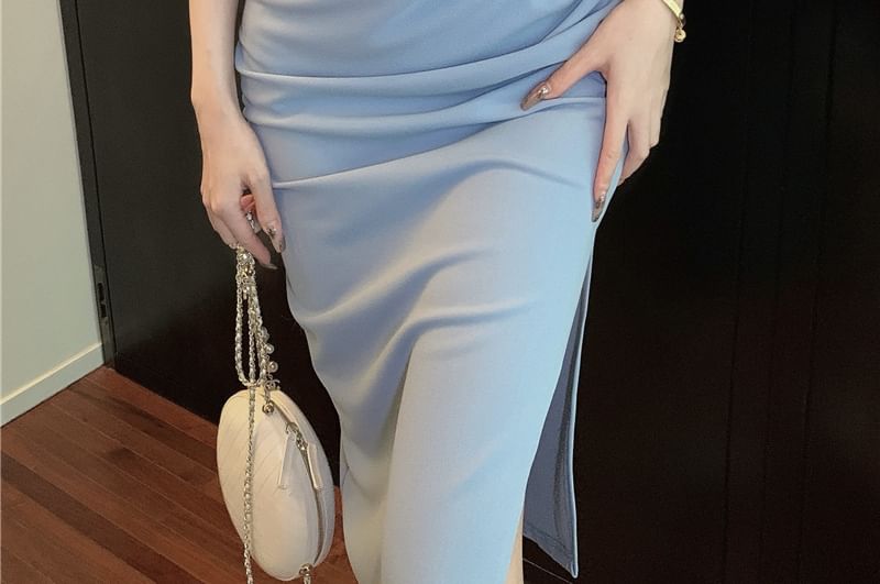 Maxi Neck Plain Dress Halter Sheath