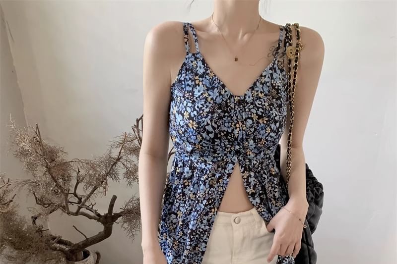 Midi Floral Sleeveless A-Line Dress Print V-Neck