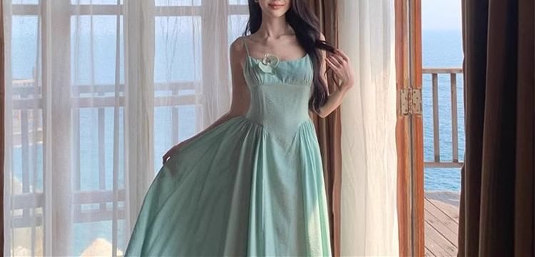 Floral Maxi Strap Spaghetti Accent A-Line Dress