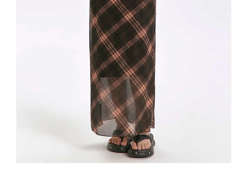 Strap Dress V-Neck Maxi Plaid Spaghetti Sheath