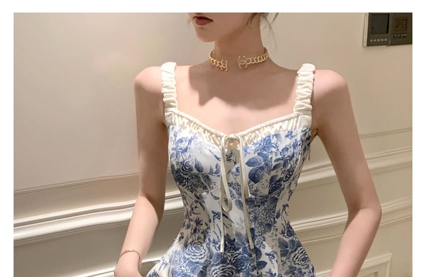 Maxi Dress V-Neck Floral Print A-Line Sleeveless