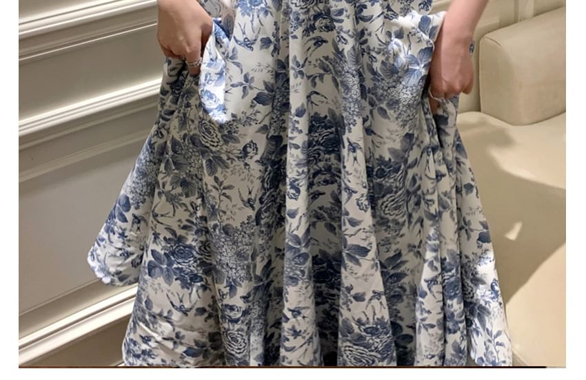 Maxi Dress V-Neck Floral Print A-Line Sleeveless