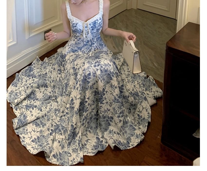 Maxi Dress V-Neck Floral Print A-Line Sleeveless