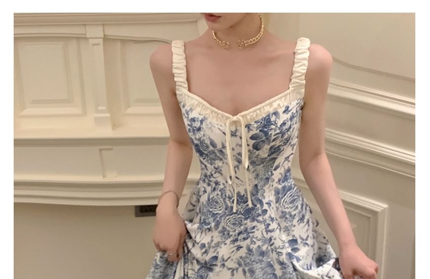 Maxi Dress V-Neck Floral Print A-Line Sleeveless