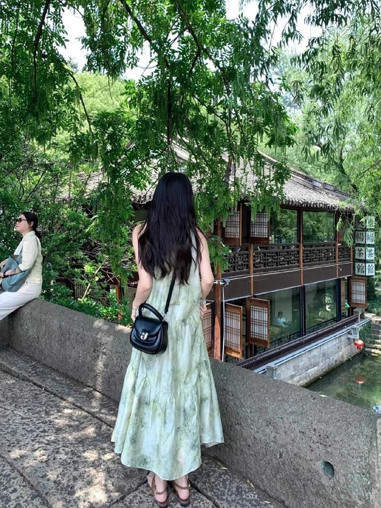 A-Line Print Dress Sleeveless Maxi