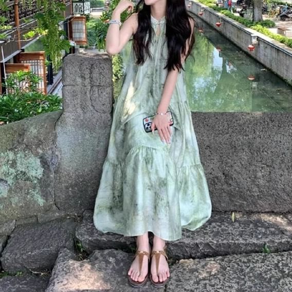 A-Line Print Dress Sleeveless Maxi