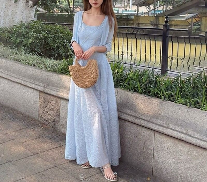 A-Line Sleeveless Dress Square Neck Plain Maxi