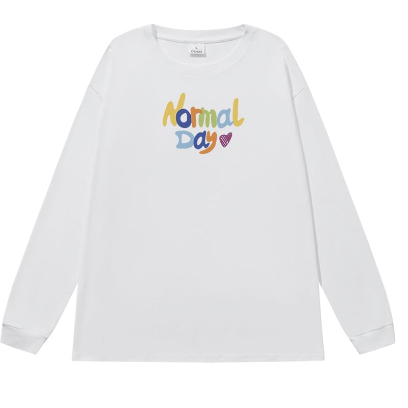 Print Neck Lettering Long-Sleeve T-Shirt Crew