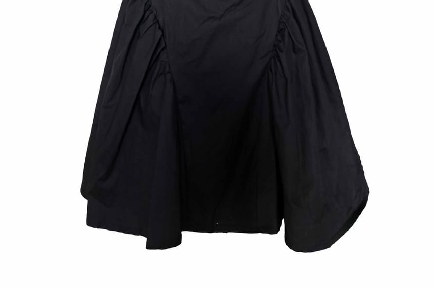 Open Dress Square Neck Back Plain A-Line Waist Tie Mini Sleeveless