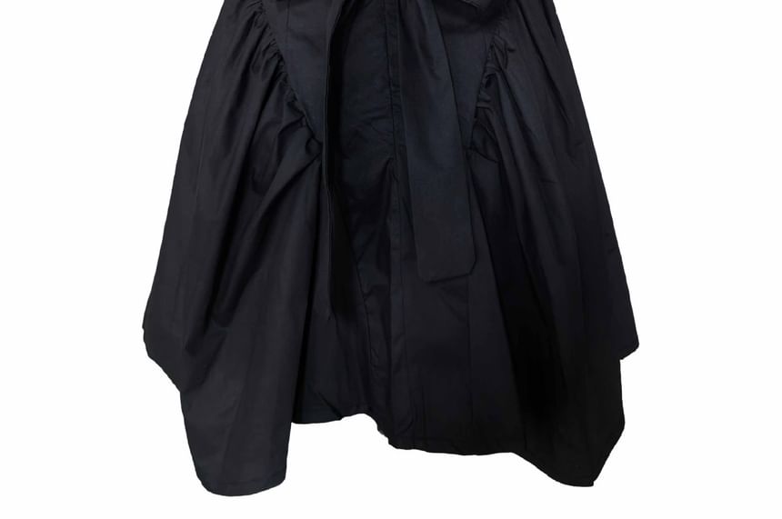 Open Dress Square Neck Back Plain A-Line Waist Tie Mini Sleeveless