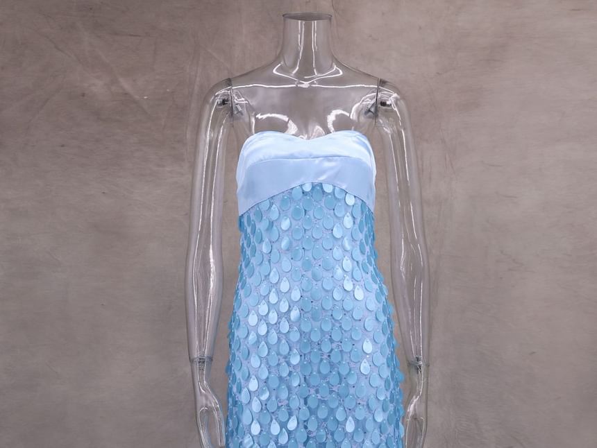 Sequin Dress Lace Maxi Strapless Sheath