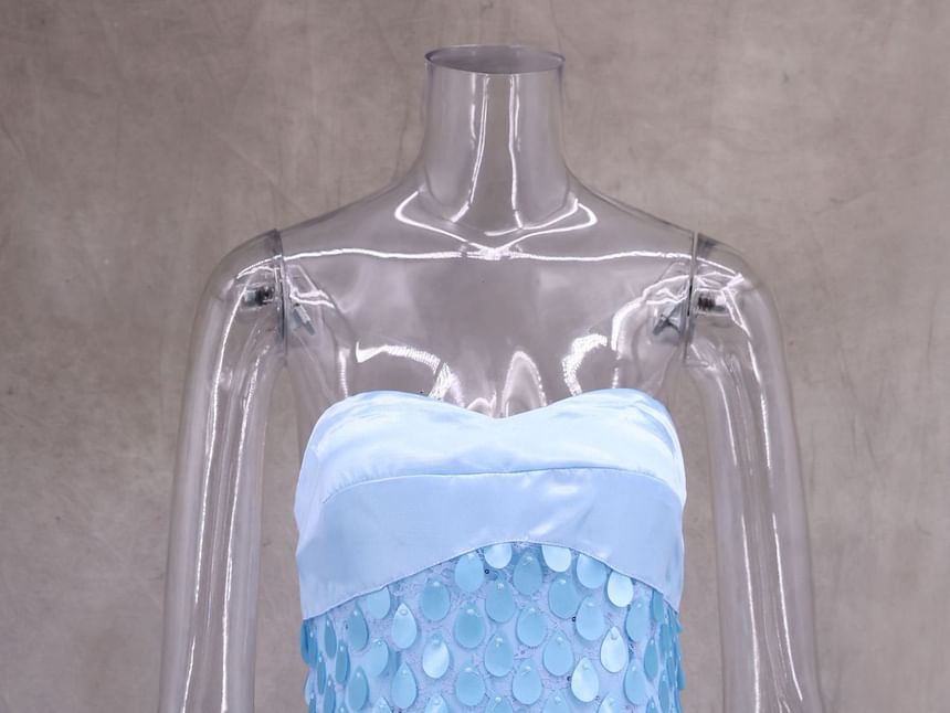 Sequin Dress Lace Maxi Strapless Sheath