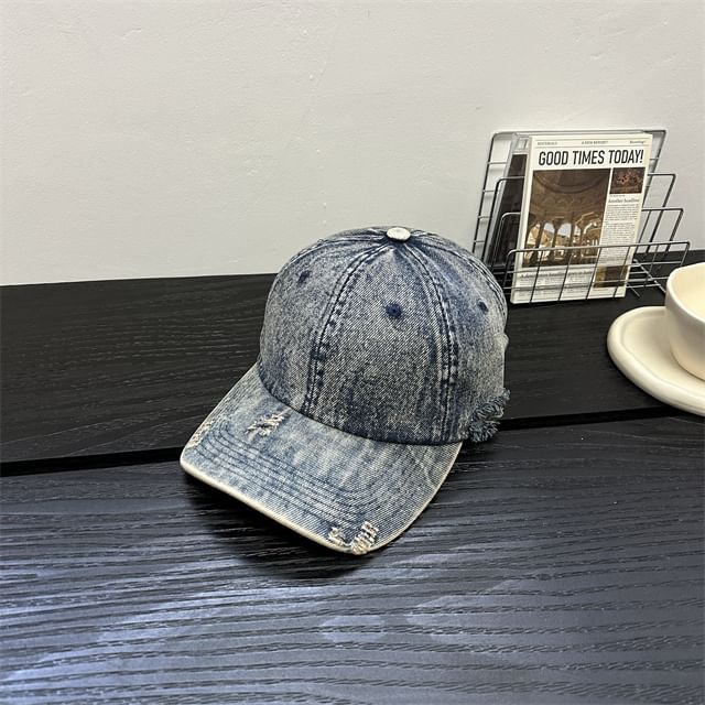 Cap Distressed Baseball Denim