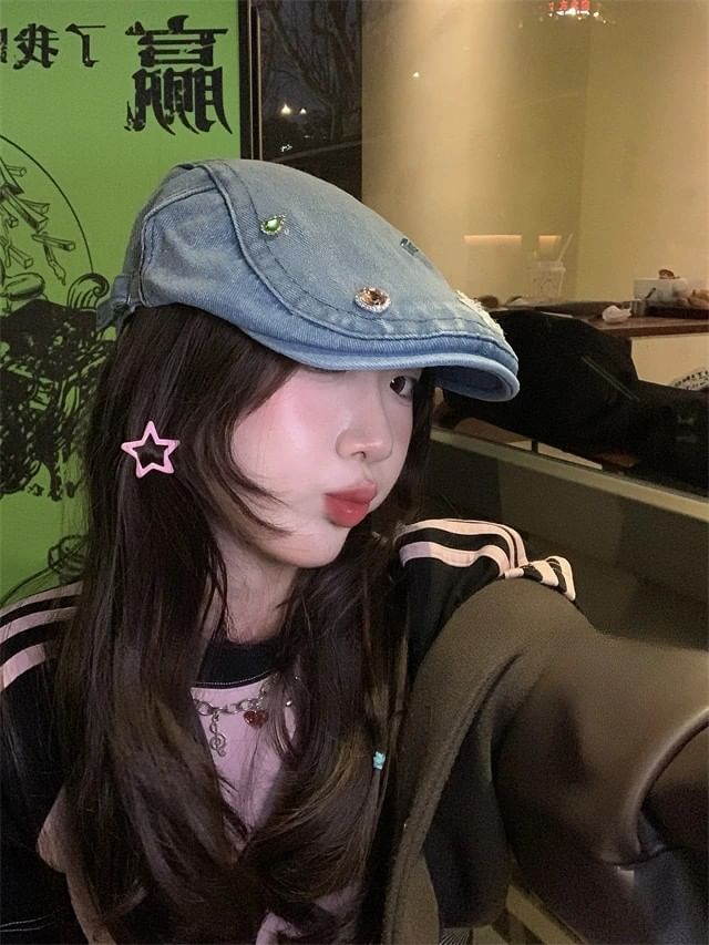 Cap Denim Embellished Flat