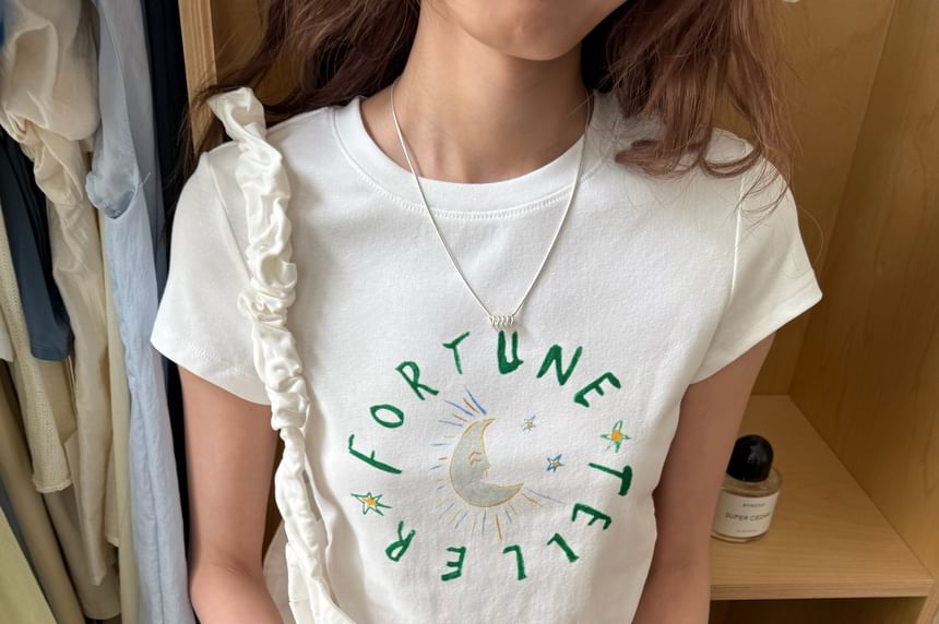 Crop T-Shirt Lettering Short-Sleeve Crewneck