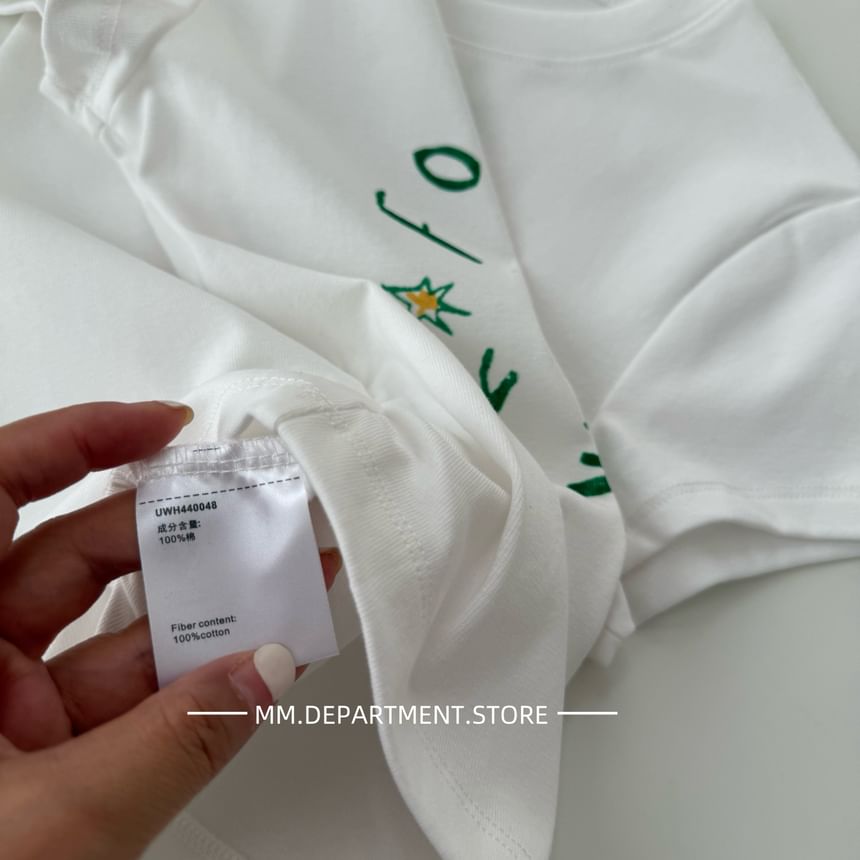 Crop T-Shirt Lettering Short-Sleeve Crewneck