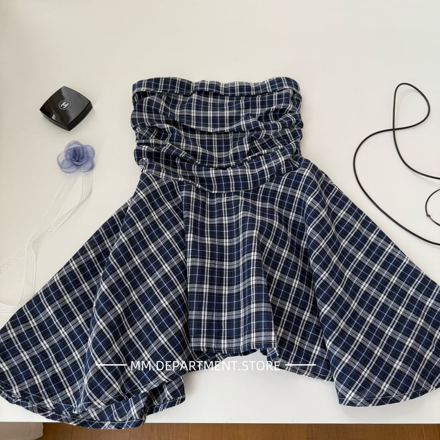 Top Strapless Flowy Plaid