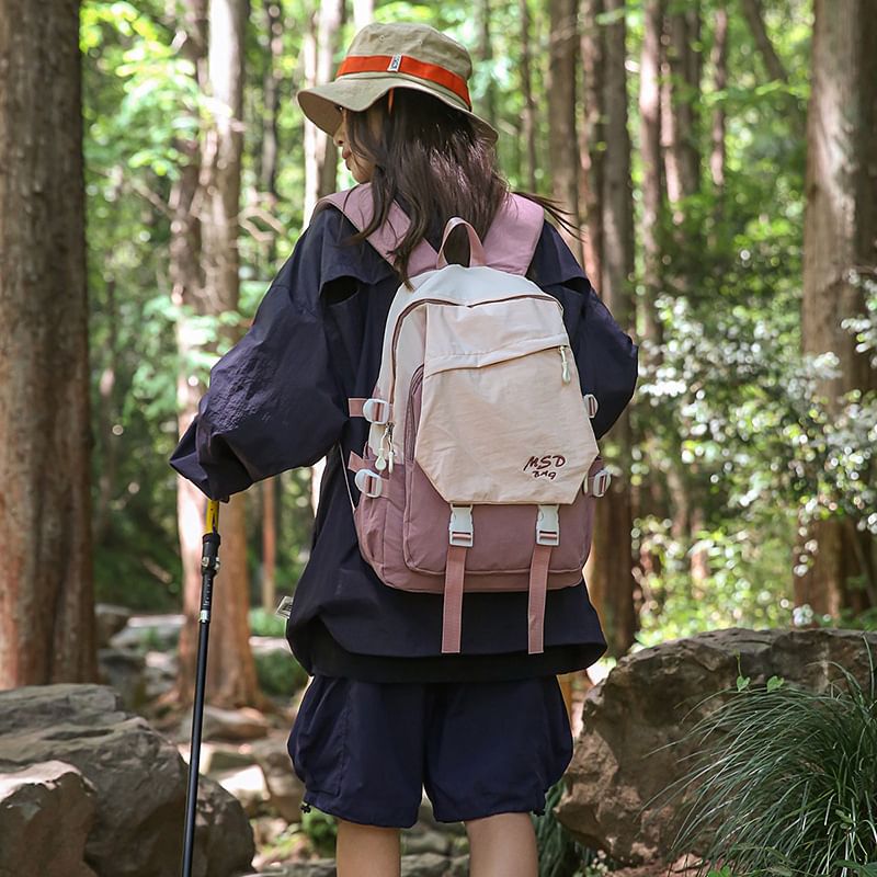 Lettering Backpack Buckled Flap