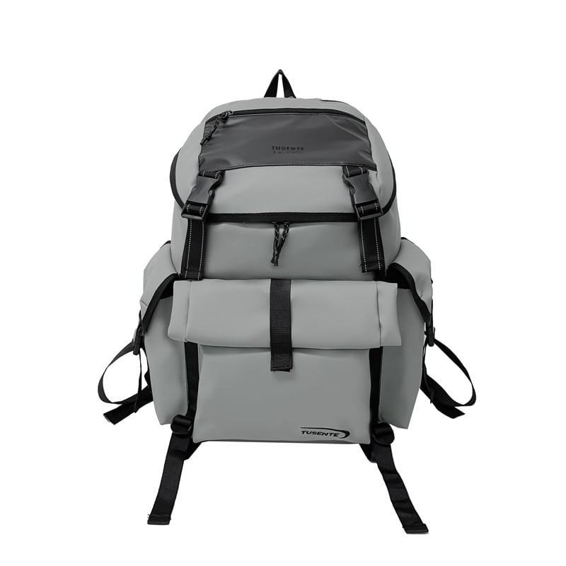 Faux Buckled Leather Backpack Lettering