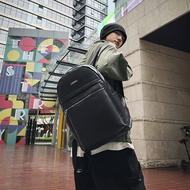 Faux Lettering Leather Backpack