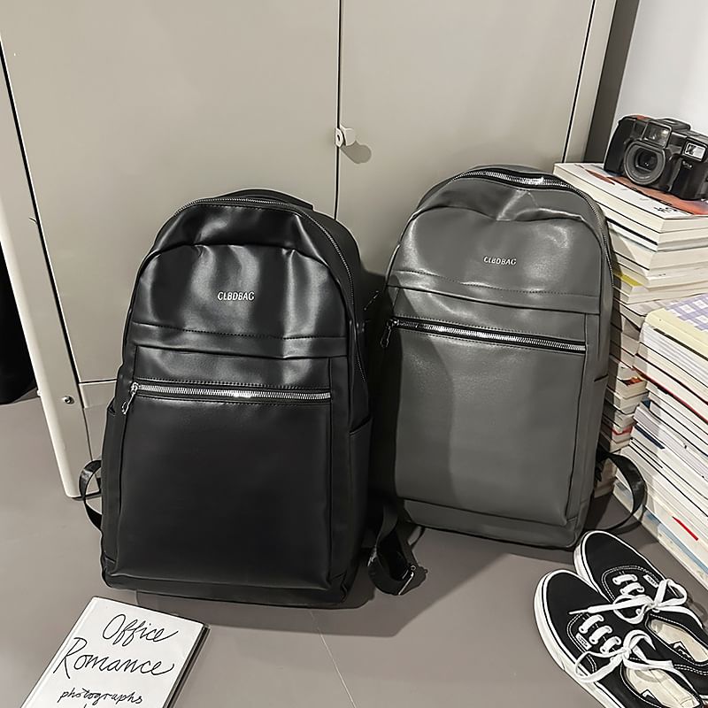 Faux Lettering Leather Backpack