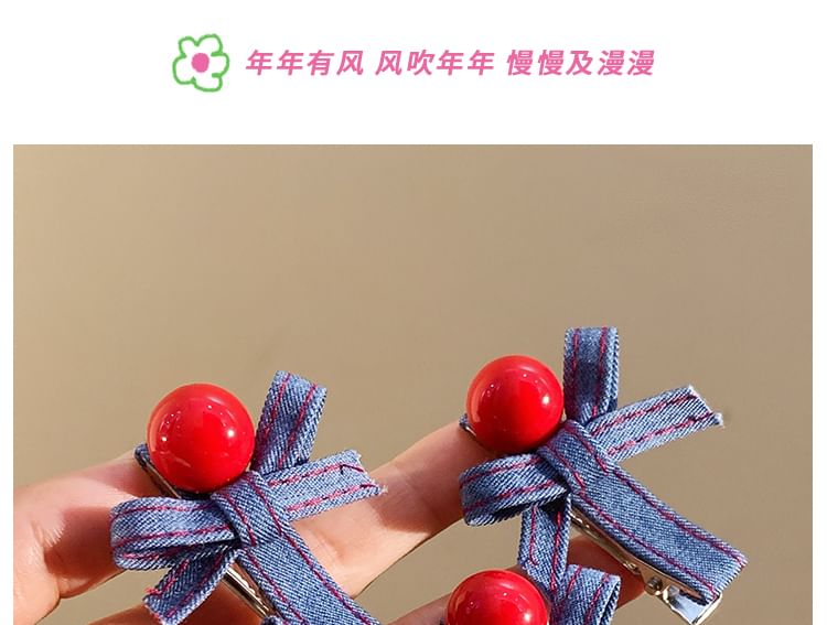 Clip Bow Set Hair Denim