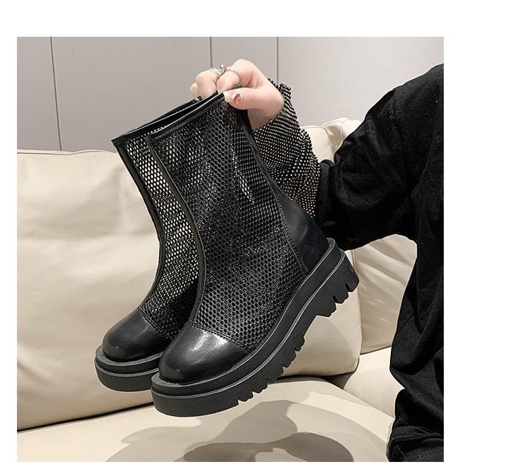 Short Boots Platform Mesh Plain