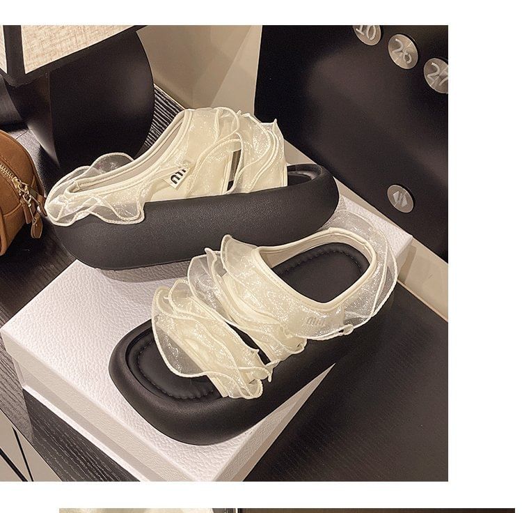 Ruffle Slide Trim Platform Sandals
