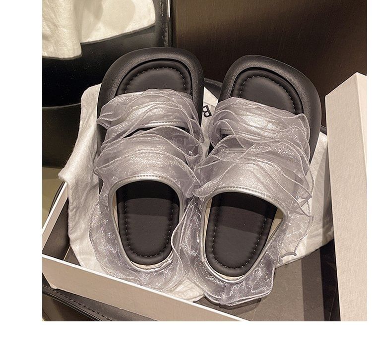 Ruffle Slide Trim Platform Sandals