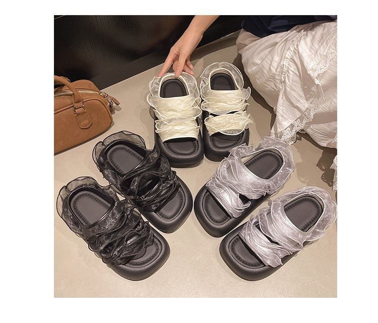 Ruffle Slide Trim Platform Sandals