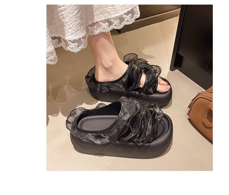 Ruffle Slide Trim Platform Sandals