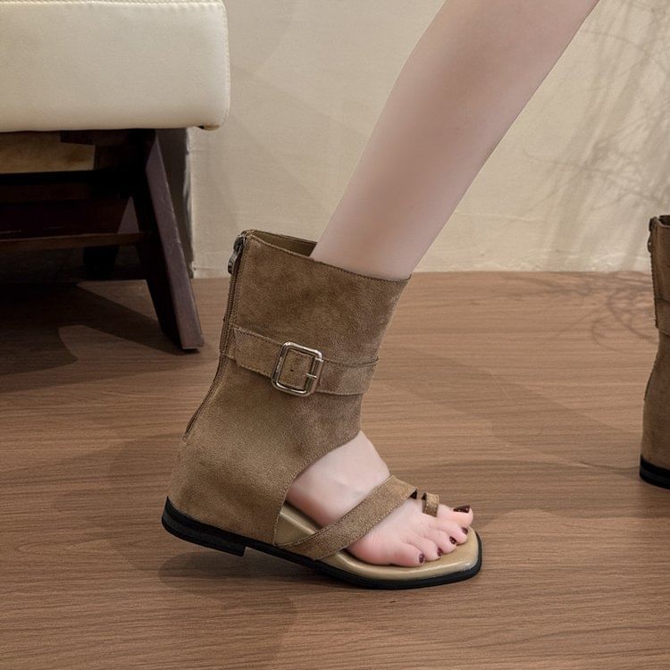 Toe Hidden Loop Boots Wedge Short