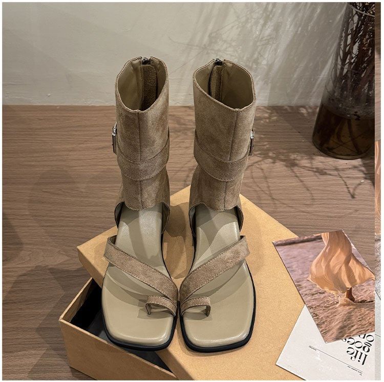 Toe Hidden Loop Boots Wedge Short