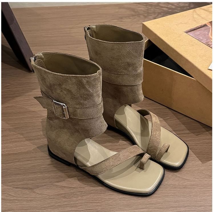 Toe Hidden Loop Boots Wedge Short