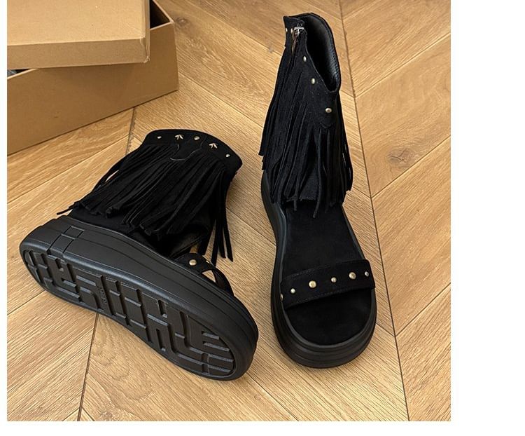 Boots Short Studded Platform Plain
