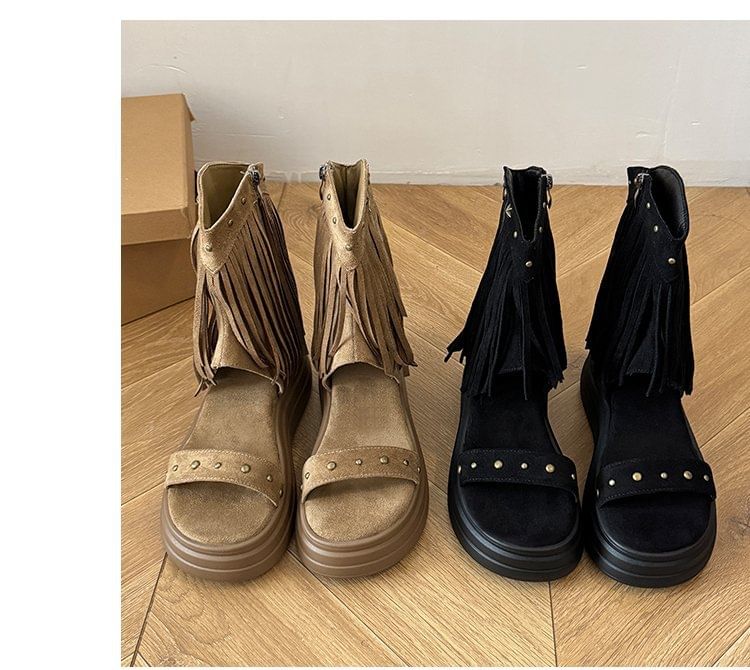 Boots Short Studded Platform Plain