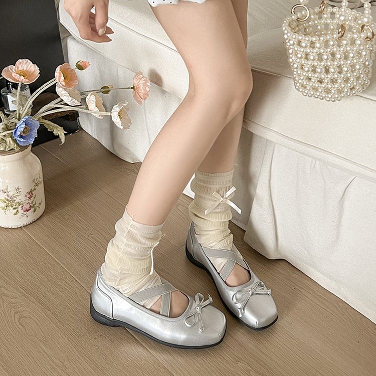 Bow Ballet Toe Flats Square