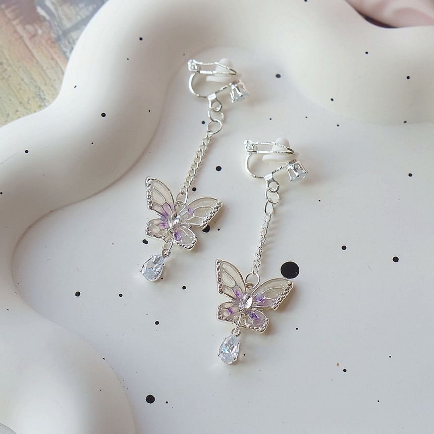 Dangle Earring On Butterfly Clip /