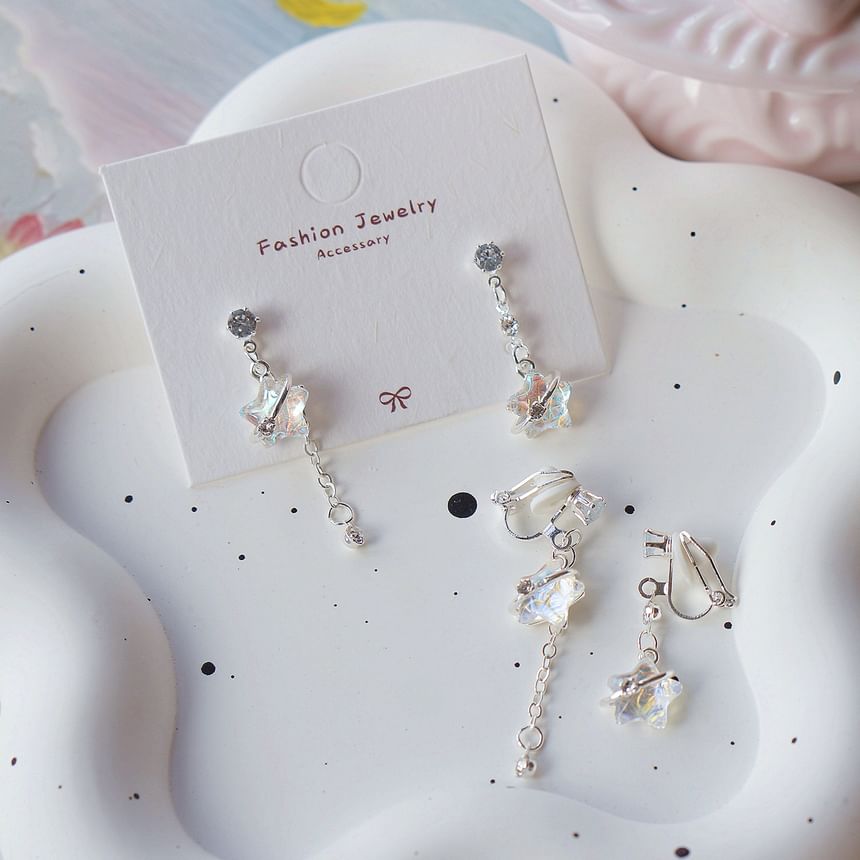Star Asymmetrical Dangle Earring / Clip On Earring
