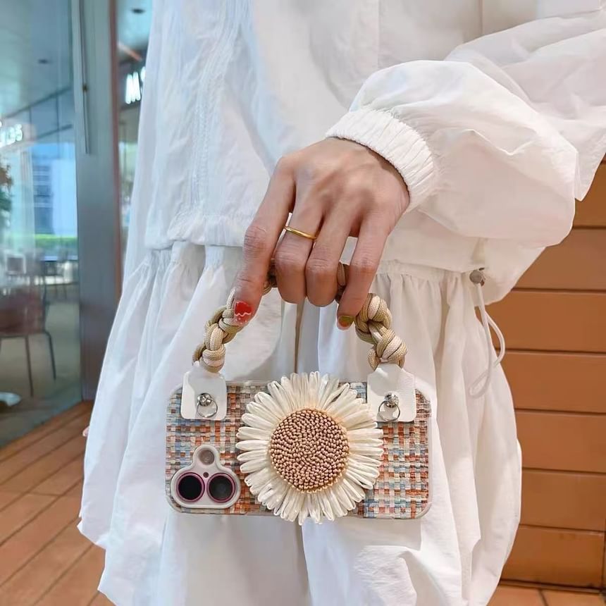 Set Case Lanyard Sunflower Adhesive Phone / Woven Strap Decoration